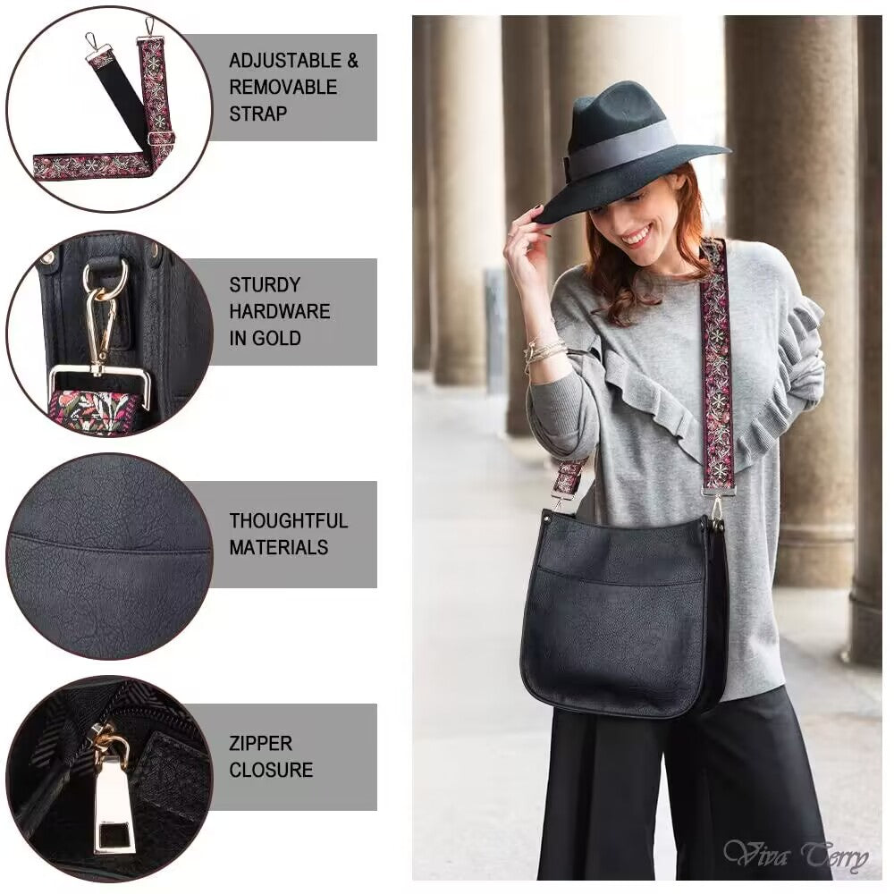 Viva Terry Vegan Leather Crossbody Fashion Shoulder Bag Purse with Adjustable Strap