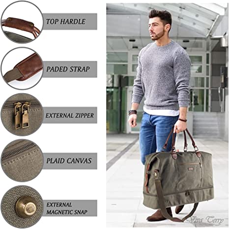 Buy Canvas Travel Tote Luggage Men's Weekender Duffle Bag with Shoe  compartment and Toiletry Bag, Army Green, at