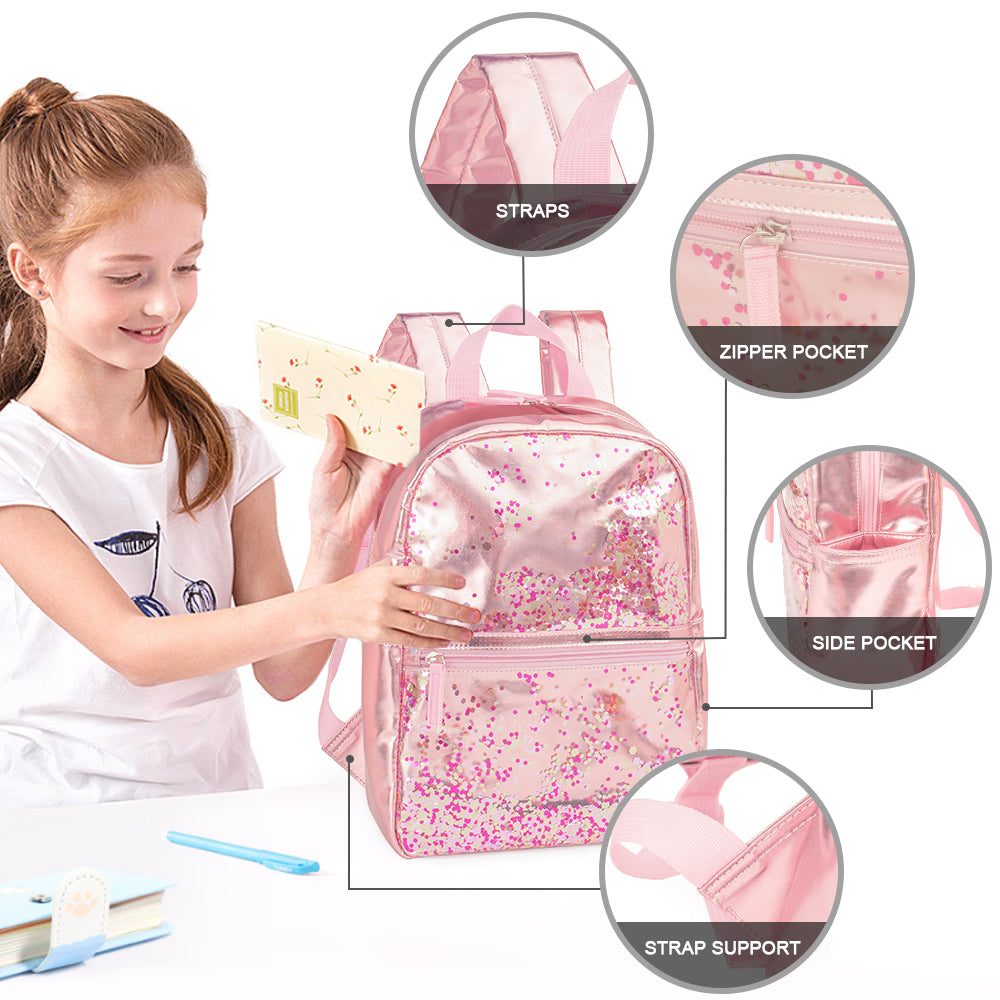 Viva Terry Girl's 3 in 1 Shaky Glitter Backpack Set With Lunch Bag, Pencil Case