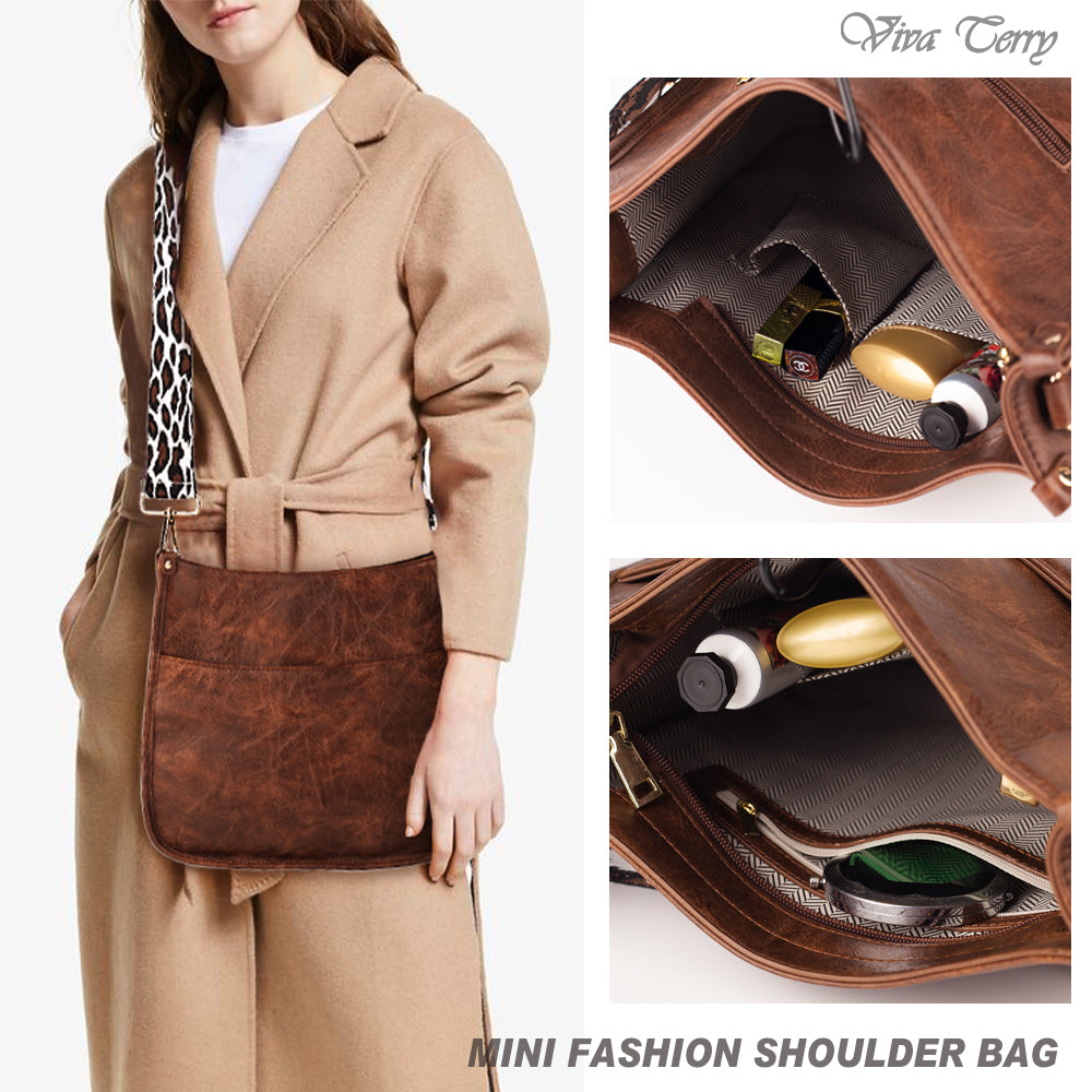 Viva Terry Vegan Leather Crossbody Fashion Shoulder Bag Purse with Adjustable Strap